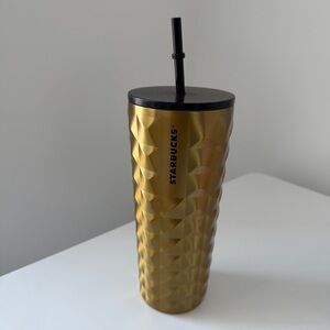 Starbucks Metallic Gold Tumbler with Black Straw